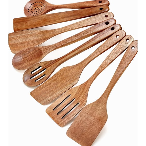 Non Toxic Acacia Wood Kitchen Utensil Set Cooking Spoons Turner 12.7, 8 Pcs