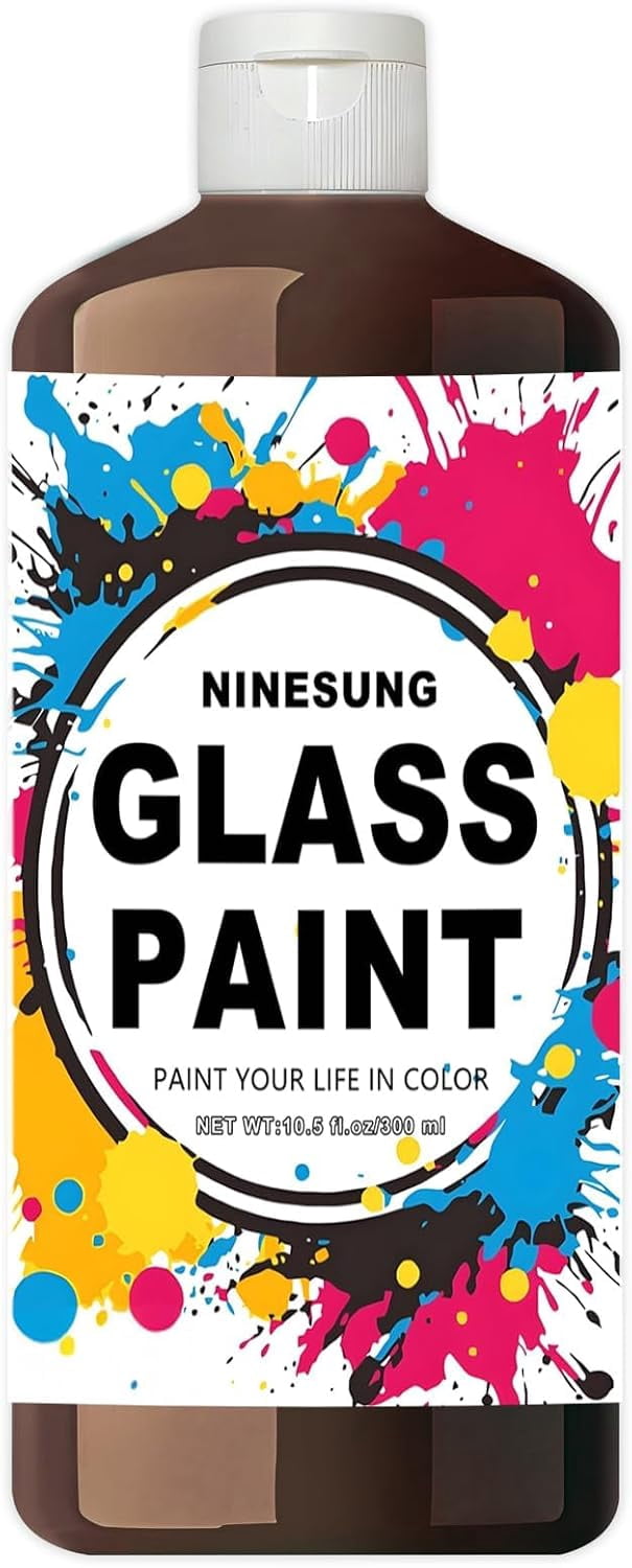 Non-Toxic Acrylic Glass Paint - 10.5oz (300ml) Brown Craft Paint for Windows, Ceramics, DIY Art & Glass Painting, Water-Based, Vibrant & Washable (Brown, 10.5 oz)
