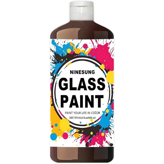 Non-Toxic Acrylic Glass Paint - 10.5oz (300ml) Brown Craft Paint for Windows, Ceramics, DIY Art & Glass Painting, Water-Based, Vibrant & Washable (Brown, 10.5 oz)