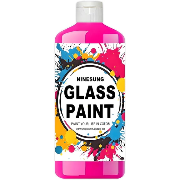 Non-Toxic Acrylic Glass Paint - 10.5oz (300ml) Hot Pink Craft Paint for Windows, Ceramics, DIY Art & Glass Painting, Water-Based, Vibrant & Washable (Hot Pink, 10.5 oz)