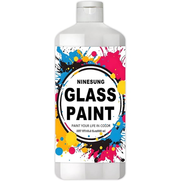 Non-Toxic Acrylic Glass Paint - 10.5oz (300ml) Opaque White Craft Paint for Windows, Ceramics, DIY Art & Glass Painting, Water-Based, Vibrant & Washable (White, 10.5 oz)