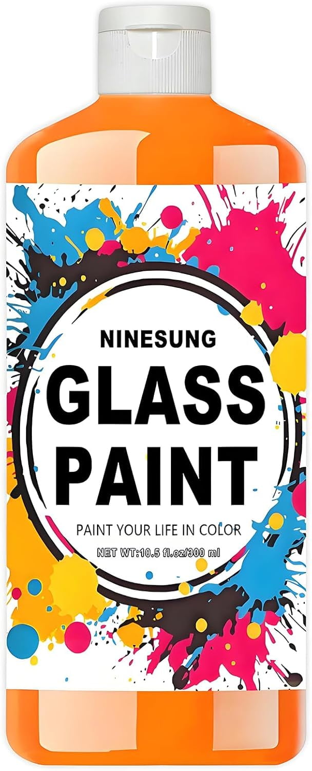 Non-Toxic Acrylic Glass Paint - 10.5oz (300ml) Orange Craft Paint for Windows, Ceramics, DIY Art & Glass Painting, Water-Based, Vibrant & Washable (Orange, 10.5 oz)
