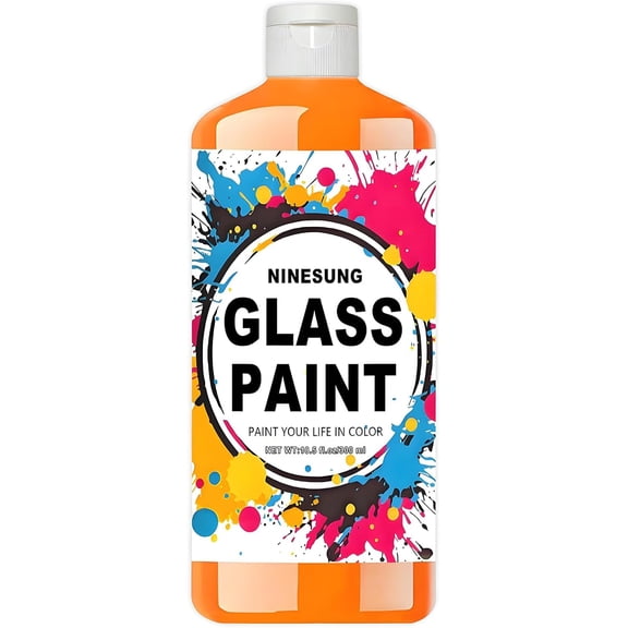 Non-Toxic Acrylic Glass Paint - 10.5oz (300ml) Orange Craft Paint for Windows, Ceramics, DIY Art & Glass Painting, Water-Based, Vibrant & Washable (Orange, 10.5 oz)