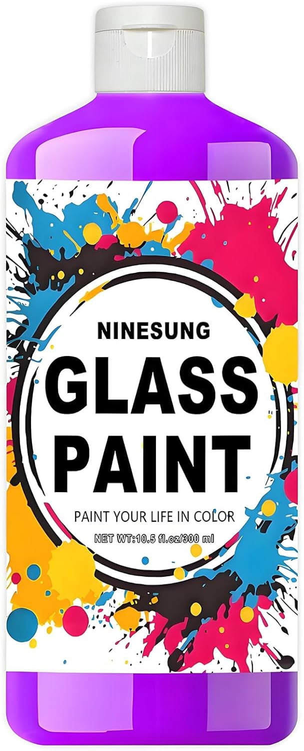 Non-Toxic Acrylic Glass Paint - 10.5oz (300ml) Purple Craft Paint for Windows, Ceramics, DIY Art & Glass Painting, Water-Based, Vibrant & Washable (Purple, 10.5 oz)