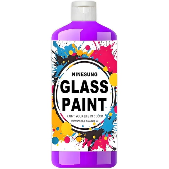Non-Toxic Acrylic Glass Paint - 10.5oz (300ml) Purple Craft Paint for Windows, Ceramics, DIY Art & Glass Painting, Water-Based, Vibrant & Washable (Purple, 10.5 oz)