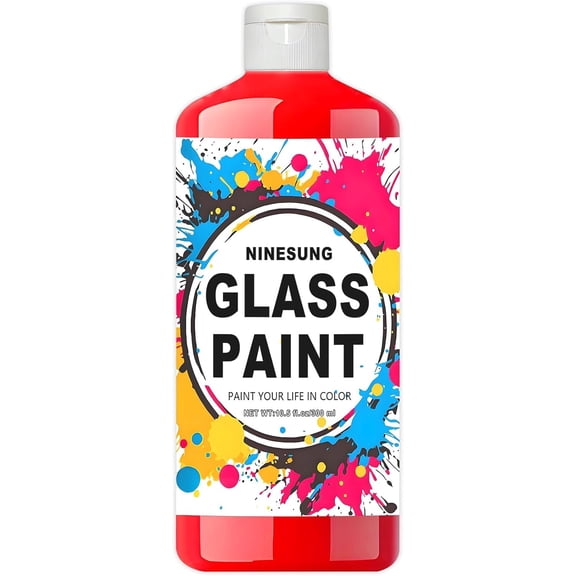Non-Toxic Acrylic Glass Paint - 10.5oz (300ml) Red Craft Paint for Windows, Ceramics, DIY Art & Glass Painting, Water-Based, Vibrant & Washable (Red, 10.5 oz)