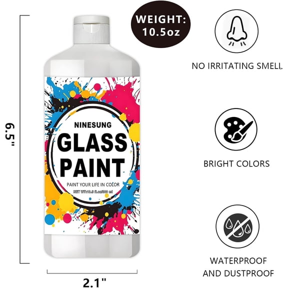 Non-Toxic Acrylic Glass Paint - 10.5oz (300ml) Sky Blue Craft Paint for Windows, Ceramics, DIY Art & Glass Painting, Water-Based, Vibrant & Washable (Sky Blue, 10.5 oz)