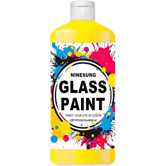 Non-Toxic Acrylic Glass Paint - 10.5oz (300ml) Yellow Craft Paint for Windows, Ceramics, DIY Art & Glass Painting, Water-Based, Vibrant & Washable (Yellow, 10.5 oz)