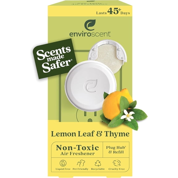 Non Toxic Air Freshener (Lemon Leaf & Thyme) Plug-in Home Fragrance Last 45+ Days | Kit includes 1 Refillable Plug In Warmer & 1 Scent Refill