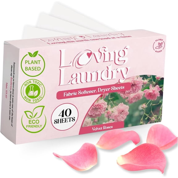 Non-Toxic Dryer Sheets Eco Friendly, Paraben Free, Plant Based | Softens & Removes Static, Healthy dryer sheets - 40 Sheets (VELVET ROSES)