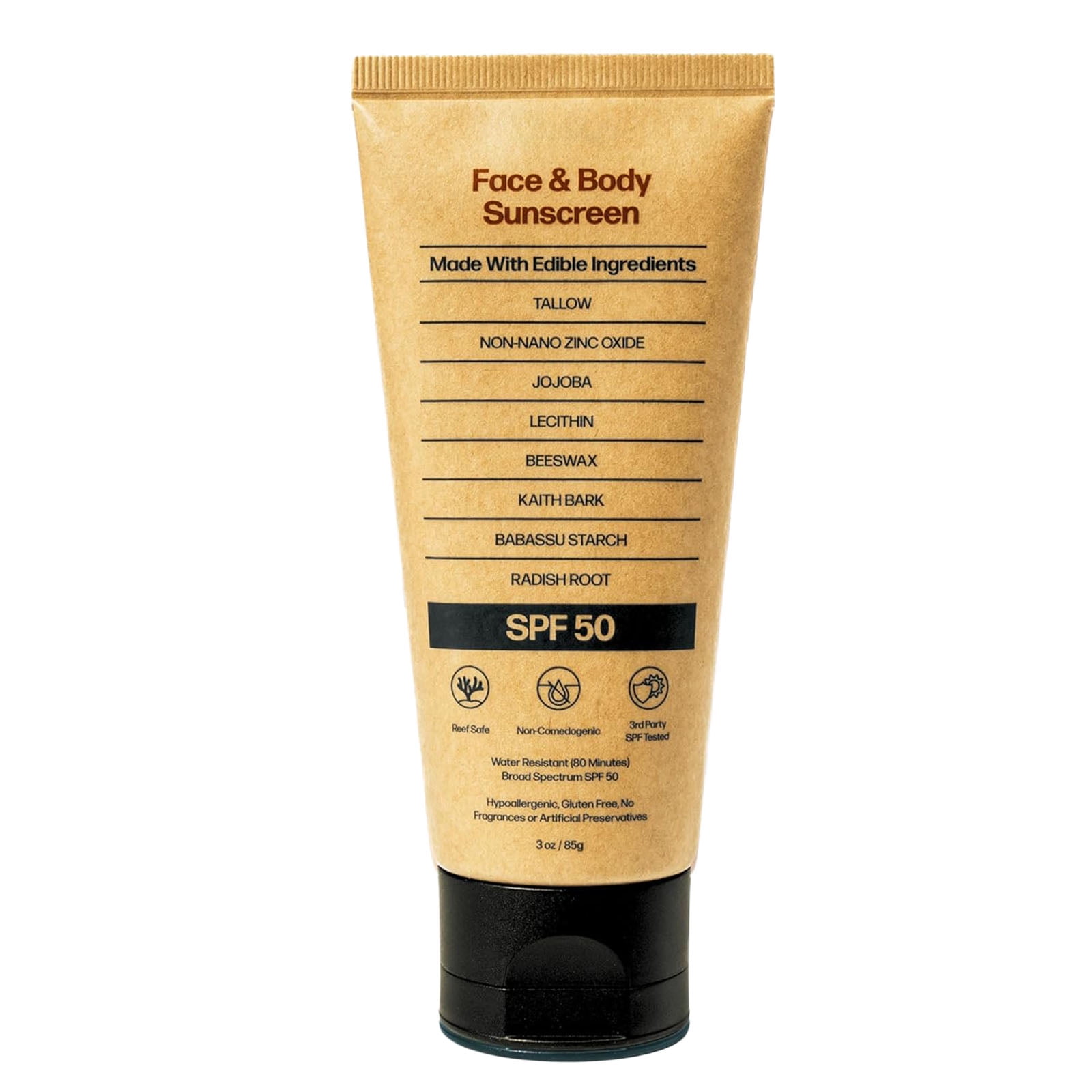 Non-Toxic Natural Mineral Sunscreen SPF 50 | Safest Organic Natural Tallow & Zinc Oxide Sunblock | Reef Safe-Clean Non-Greasy Formula for Face and Body | Women and Men- 3 oz (85 g)