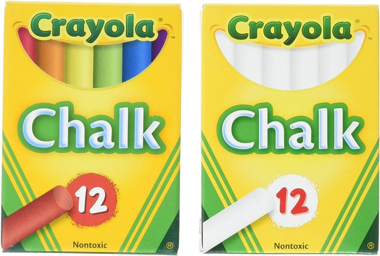 E-Clips USA 12-Piece Non-Toxic and Dustless Chalk Sticks, 2-Pack (1 White, 1 Multi-Colored)