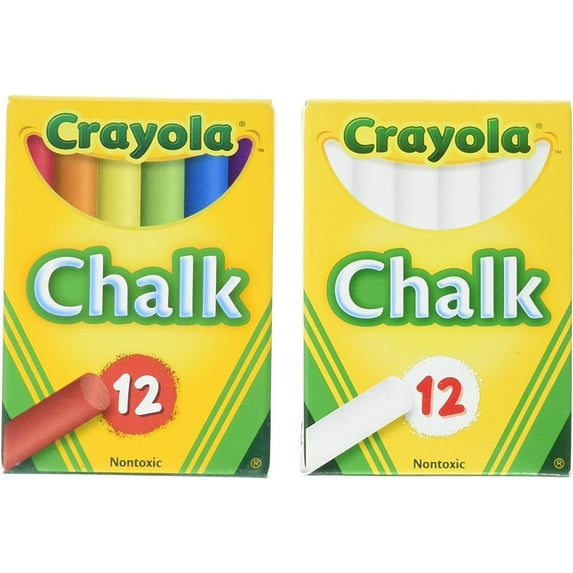 E-Clips USA 12-Piece Non-Toxic and Dustless Chalk Sticks, 2-Pack (1 White, 1 Multi-Colored)