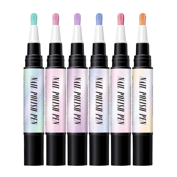 Non-UV Gel Nail Pen Set, 3-in-1 Quick-Dry Nail Polish Pens with Precision Tip, 6-Piece DIY Manicure and Nail Art Kit