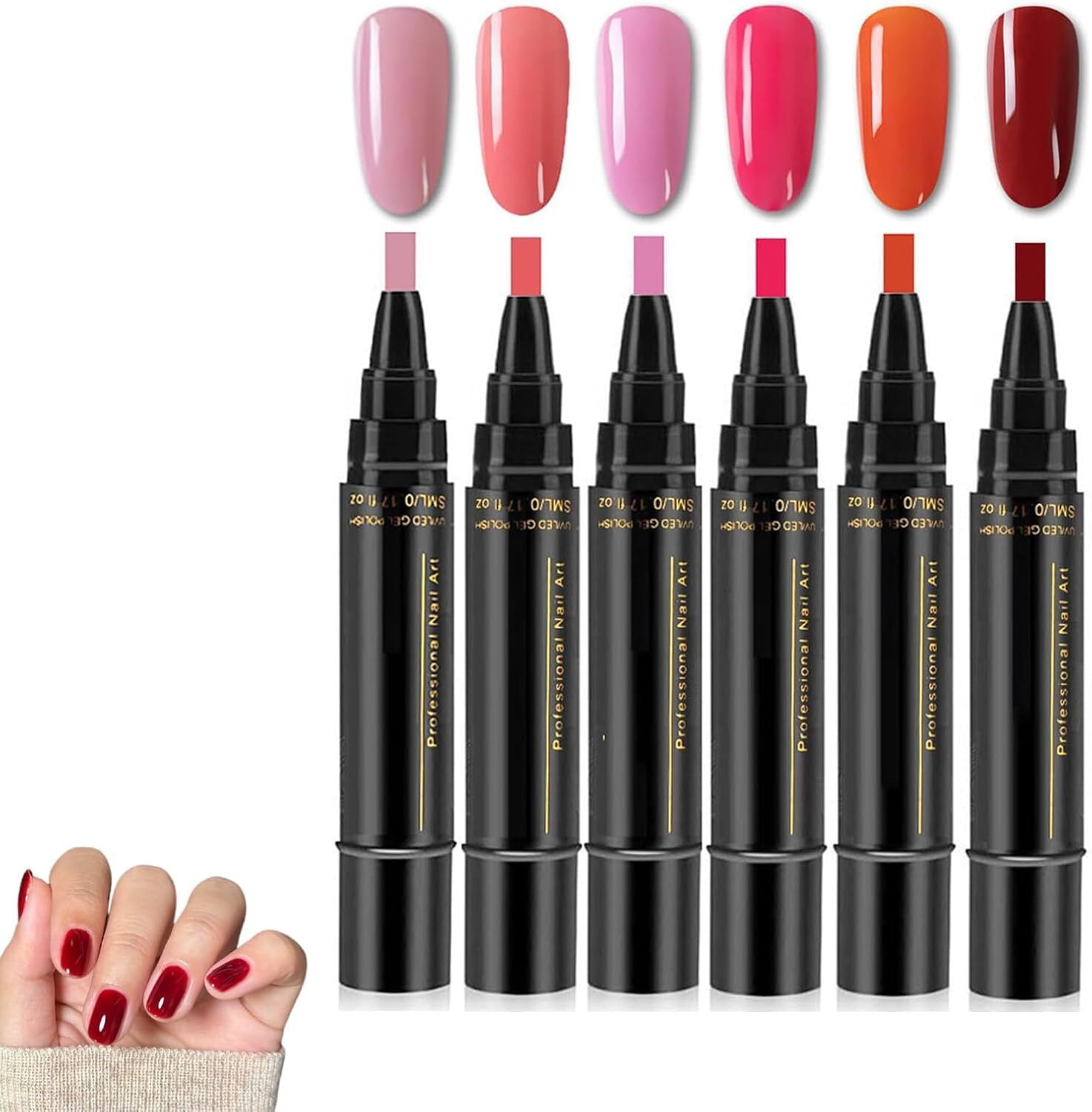 Non UV Gel Nail Pen Set – 6 Colors per Set, One Step DIY Nails Varnish Pen, 3 in 1 Quick Dry Nail Polish Pens,Colorful Gel Pens for DIY Nail Art, Easy Nail Polish Pen for Women Girls