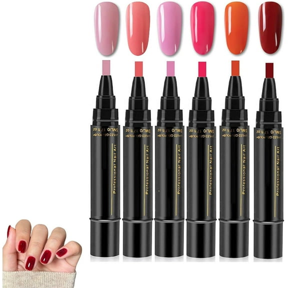 Non UV Gel Nail Pen Set – 6 Colors per Set, One Step DIY Nails Varnish Pen, 3 in 1 Quick Dry Nail Polish Pens,Colorful Gel Pens for DIY Nail Art, Easy Nail Polish Pen for Women Girls
