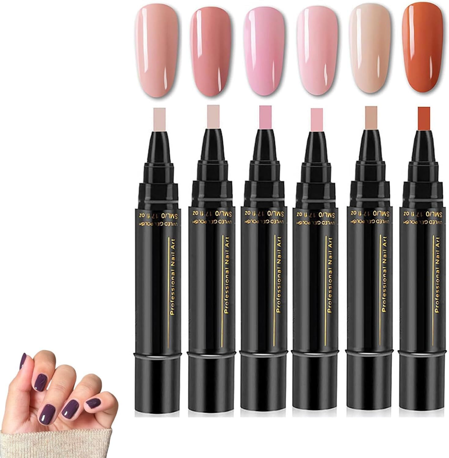 Non UV Gel Nail Pen Set – 6 Colors per Set, One Step DIY Nails Varnish Pen, 3 in 1 Quick Dry Nail Polish Pens,Colorful Gel Pens for DIY Nail Art, Easy Nail Polish Pen for Women Girls