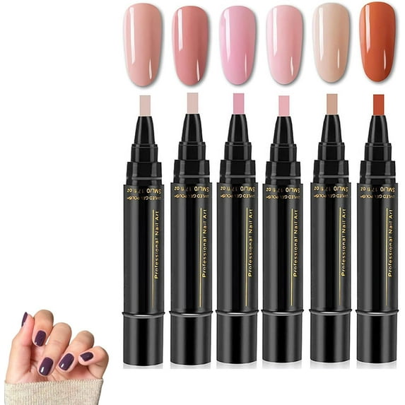 Non UV Gel Nail Pen Set – 6 Colors per Set, One Step DIY Nails Varnish Pen, 3 in 1 Quick Dry Nail Polish Pens,Colorful Gel Pens for DIY Nail Art, Easy Nail Polish Pen for Women Girls