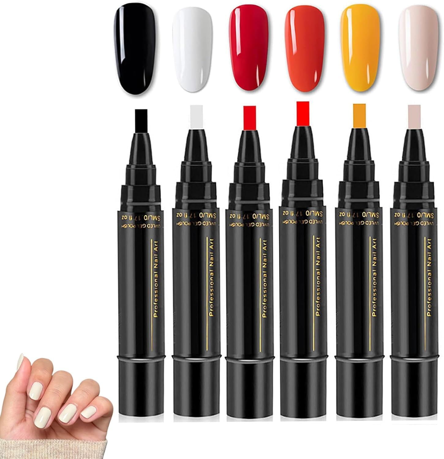 Non UV Gel Nail Pen Set – 6 Colors per Set, One Step DIY Nails Varnish Pen, 3 in 1 Quick Dry Nail Polish Pens,Colorful Gel Pens for DIY Nail Art, Easy Nail Polish Pen for Women Girls