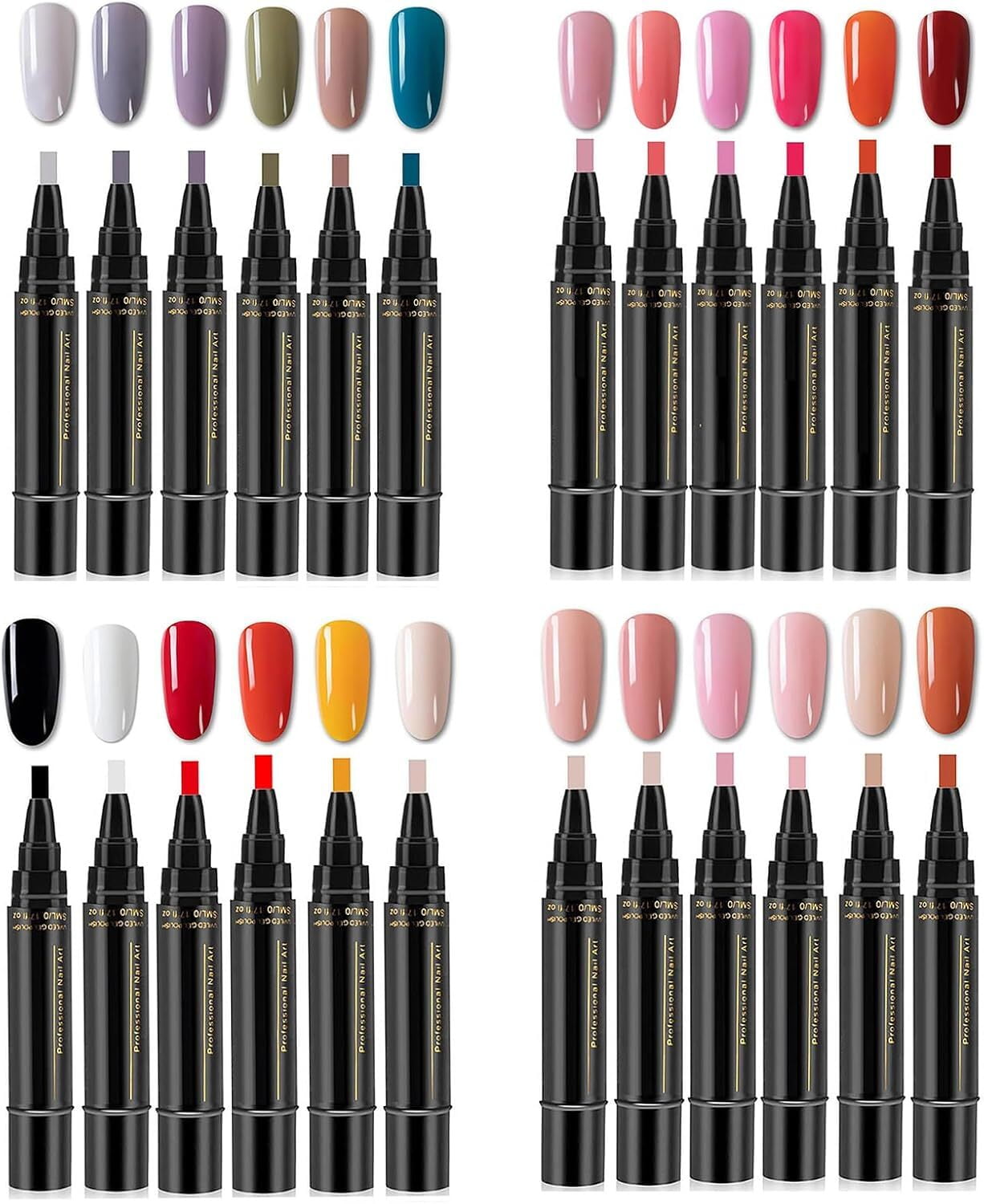 Non UV Gel Nail Pen Set – 6 Colors per Set, One Step DIY Nails Varnish Pen, 3 in 1 Quick Dry Nail Polish Pens,Colorful Gel Pens for DIY Nail Art, Easy Nail Polish Pen for Women Girls