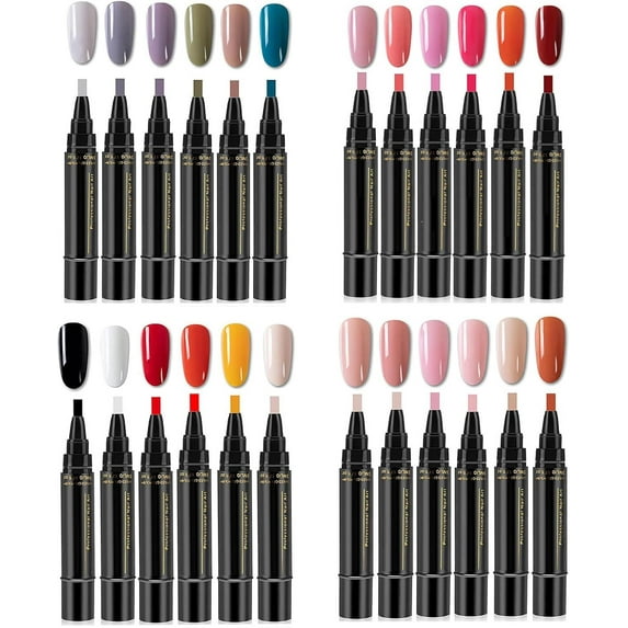 Non UV Gel Nail Pen Set – 6 Colors per Set, One Step DIY Nails Varnish Pen, 3 in 1 Quick Dry Nail Polish Pens,Colorful Gel Pens for DIY Nail Art, Easy Nail Polish Pen for Women Girls