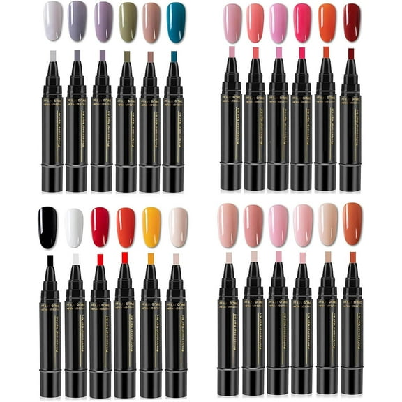 Non UV Gel Nail Pen Set – 6 Colors per Set, One Step DIY Nails Varnish Pen, 3 in 1 Quick Dry Nail Polish Pens,Colorful Gel Pens for DIY Nail Art, Easy Nail Polish Pen for Women Girls