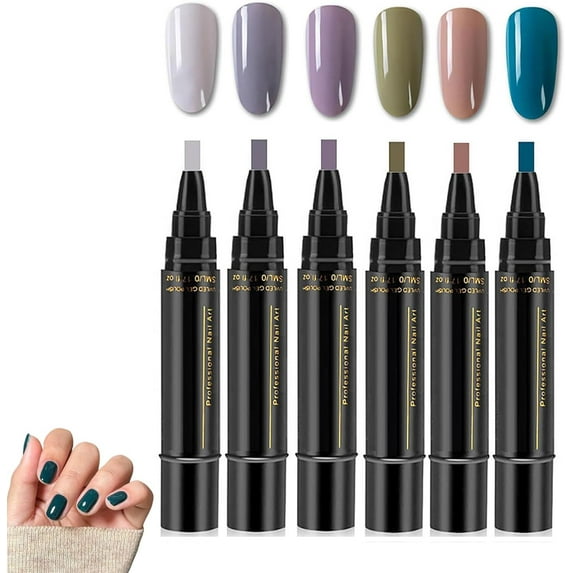 Non UV Gel Nail Pen Set – 6 Colors per Set, One Step DIY Nails Varnish Pen, 3 in 1 Quick Dry Nail Polish Pens,Colorful Gel Pens for DIY Nail Art, Easy Nail Polish Pen for Women Girls