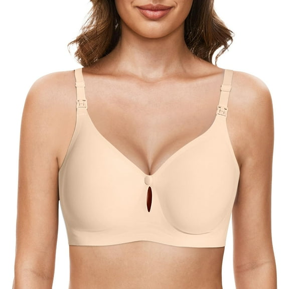 Non Wired Bra Women's Padded Full Cup Bra Without Underwire With Padding Seamless Bustier Bralette Breathable Soft Pack of Bras Womens Bras Push up Front Closure Women Wireless Bra Maternity Bra