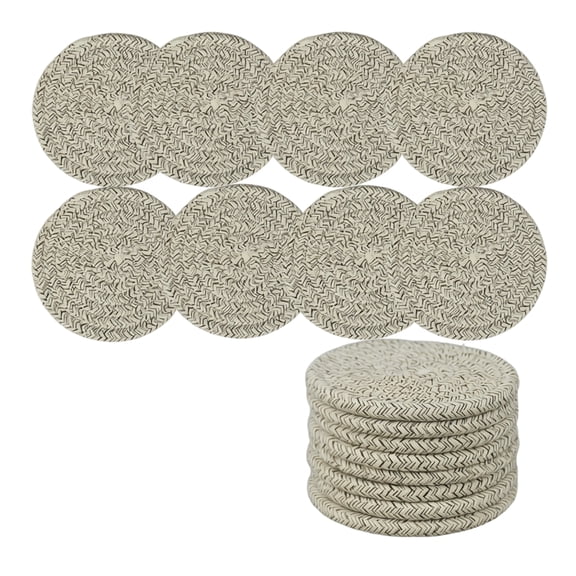 Non-Woven Braided Coasters, Absorbent Rope Style Drink Mats with Metal Storage Holder for Coffee Table Desk and Home Living Room Furniture Decor 8 Pack, 4.5In
