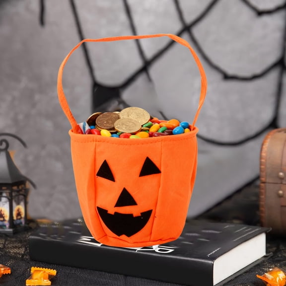 Non-Woven Candy Bags Halloween Pumpkin Candy Bag with Handle 24x24x17cm Orange Non-Woven Fabric for Trick or Treat Party Favors 1Pcs Rkxzt