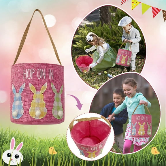 Non-Woven Easter Rabbit Basket With Bow Decorative Storage Bucket 1 Pack For Gifts Candy Home Decor