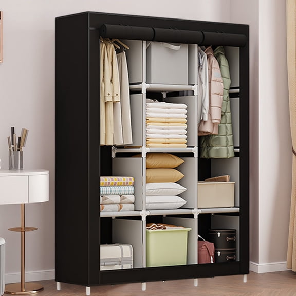 Non-Woven Fabric Closet Organizer with Shelves and Hanging Rod - Modular Clothes Cabinet for Bedroom Dormitory and Rental Room - Easy Assembly Storage Closet for Wardrobe Organization - 67x51x17.7in