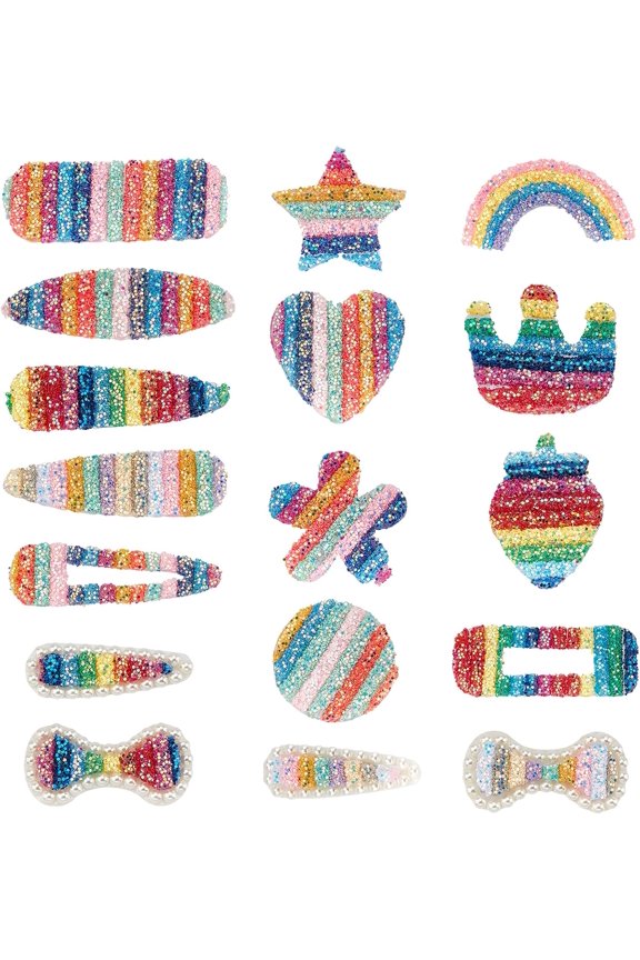 Non Woven Fabric Costume Accessories with Plastic and Sequins/ Paillettes and ABS Plastic Imitation Pearl Hair Findings Accessories Bowknot Colorful 59~60x29~30x8mm 34pcs/box