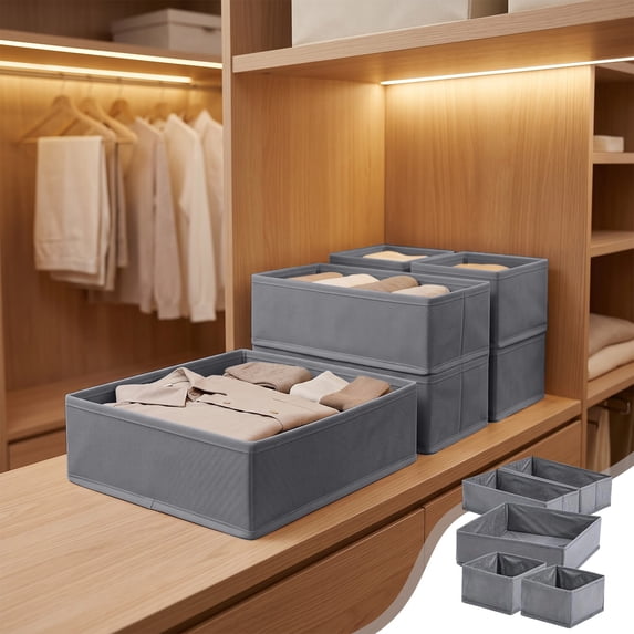Non-Woven Fabric Drawer Organizer Bins, Foldable Storage Boxes for Clothes, Underwear, Socks, Set of 5, 11 x 5 x 5.5 Inches