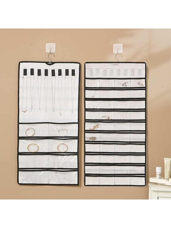 Non-Woven Fabric Hanging Jewelry Organizer with 48 Pockets Travel Storage Roll for Closet Wall Door