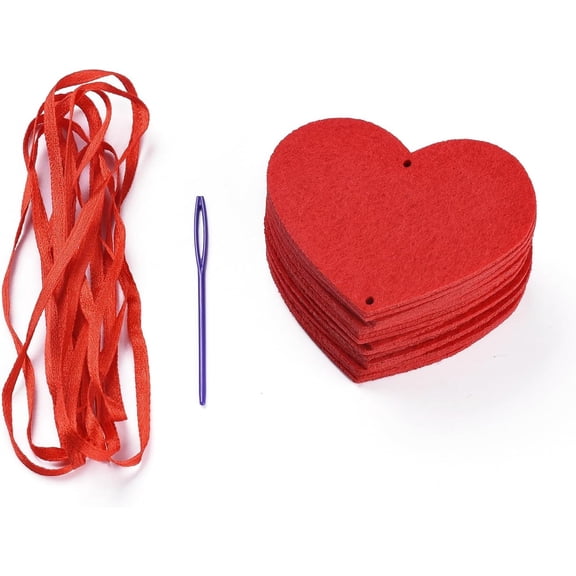 Non-Woven Fabric Pennant Flags for Party Celebrations with Ribbon and Plastic Pin Heart Red Heart: 60x73x2mm Hole: 3mm Fibre