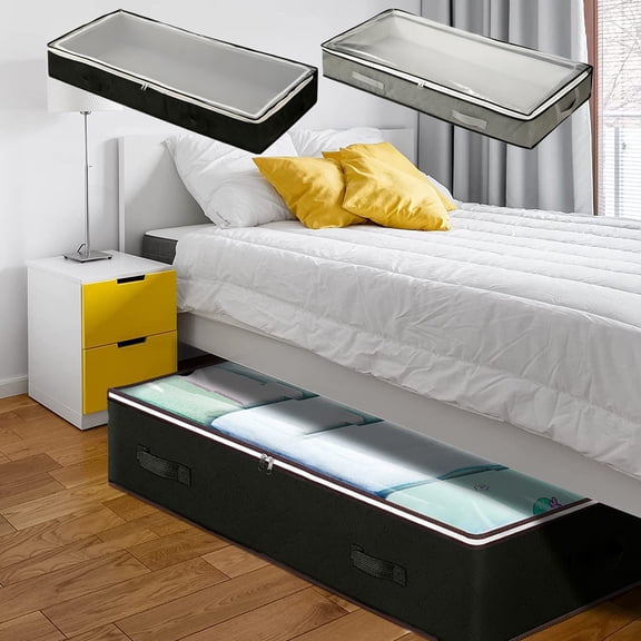 Non-Woven Fabric Storage Box 9" Under Bed Storage Box with Non-Woven Fabric and Transparent PVC Cover for Clothes Quilts and Home Organization,Black(1PCS) JASKFLY