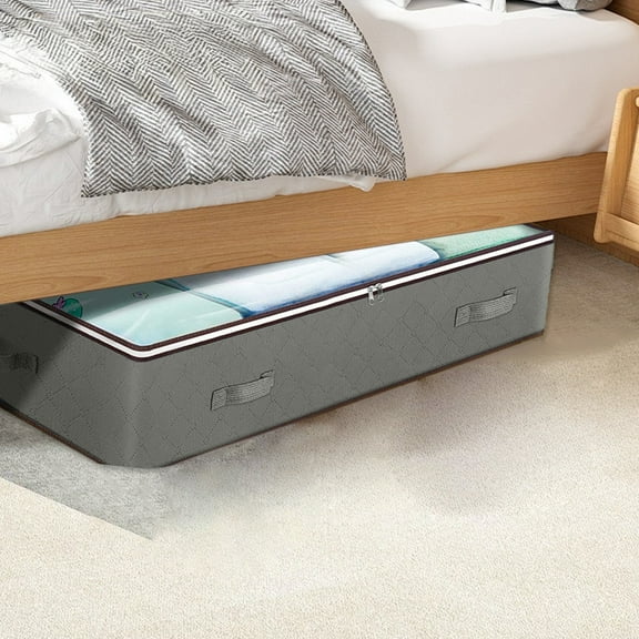 Non-Woven Fabric Storage Box 9" Under Bed Storage Box with Non-Woven Fabric and Transparent PVC Cover for Clothes Quilts and Home Organization,Grey(1PCS) JASKFLY