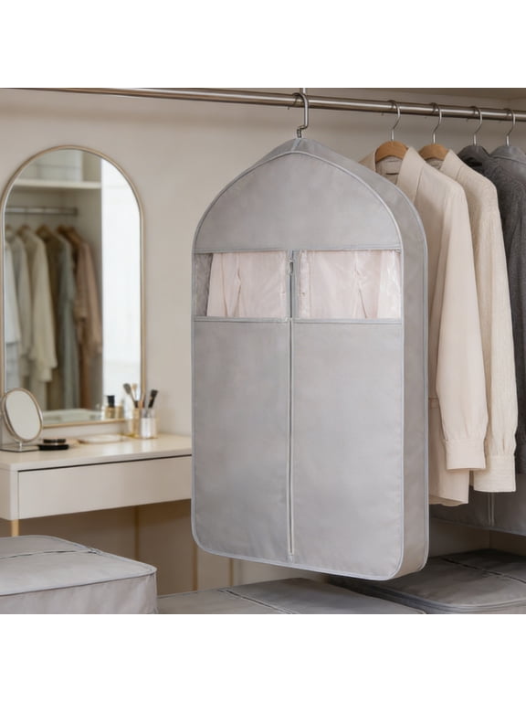 Non-Woven Garment Bag for Hanging Clothes - Travel Suit Cover with Transparent Window - Waterproof Clothes Storage for Coats, Jackets, Shirts, Wardrobe Protection - 34.7x23.6x3.9in