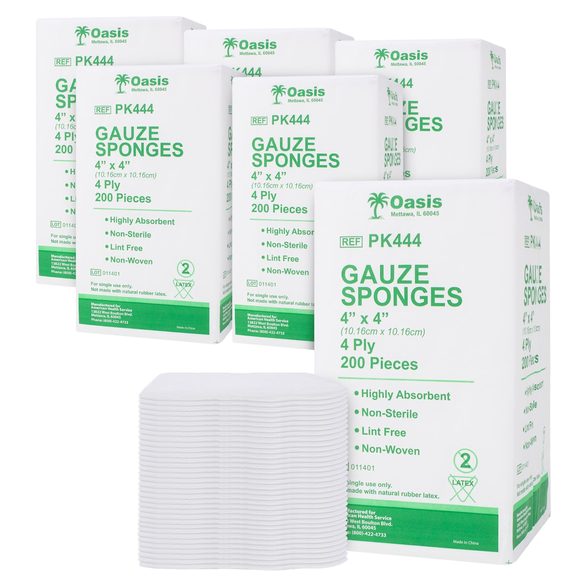 Gauze Sponges, Lint & Latex Free, 4-Ply, Non-Woven Gauze Sponges, 4" X 4", 200/Sleeve, 6 Sleeves/Pack