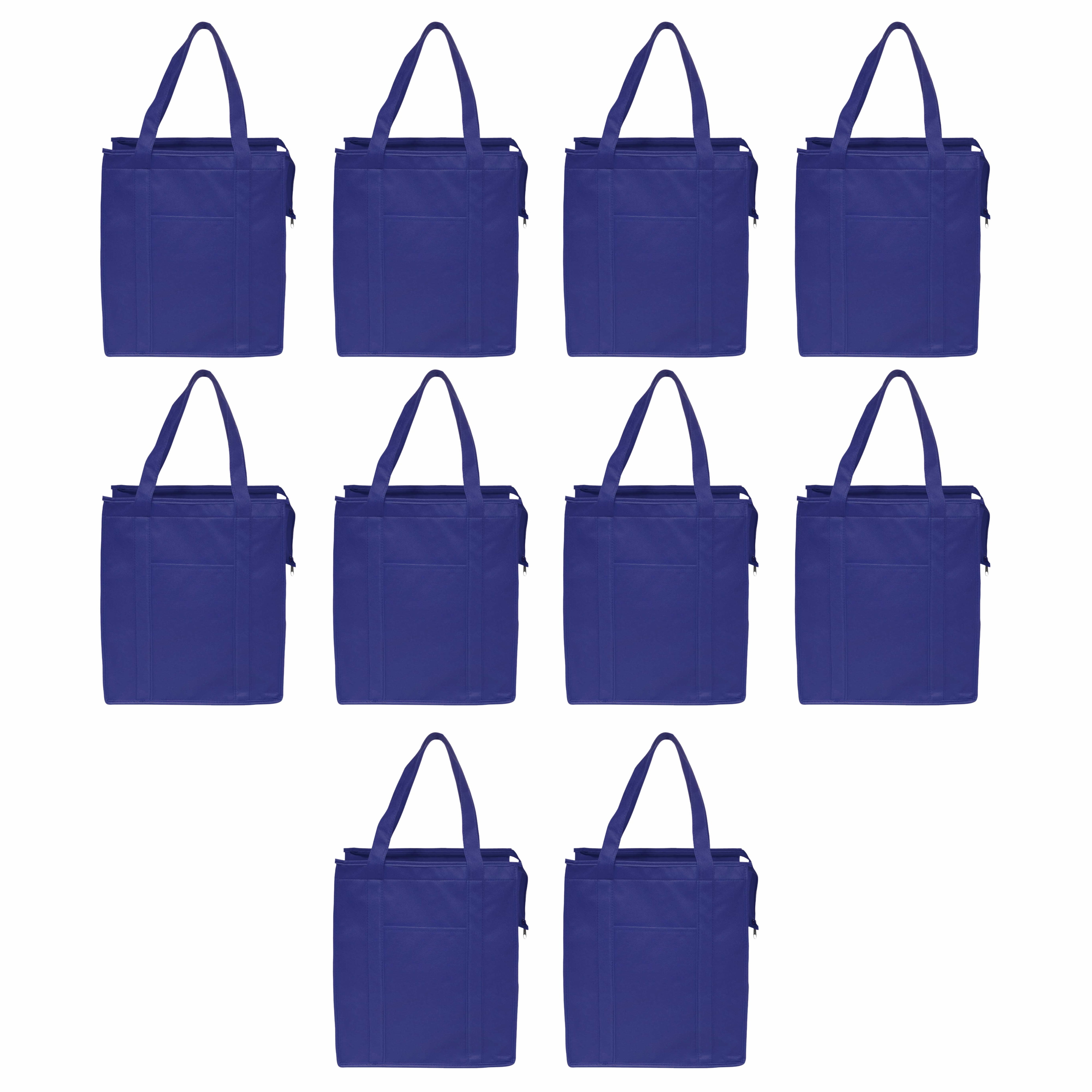 Non Woven Insulated Tote Bags Set of 10 Bulk Pack Reusable Great for Picnic Camping Beach Outdoor Activities Reflex Blue