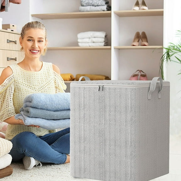 Non-Woven Storage Bags 19.69x17.72x13.78" Grey Heavy Duty Storage Bag with Reinforced Handles Extra Large Organizer Tote for Clothes Toys Decorations(1Pcs) NCHKUN