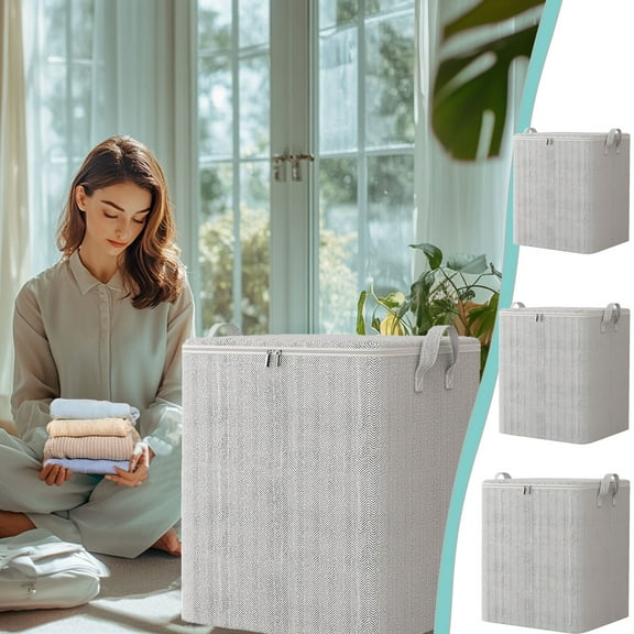 Non-Woven Storage Bags 27.56x19.69x19.69" Grey Heavy Duty Storage Bag with Reinforced Handles Extra Large Organizer Tote for Clothes Toys Decorations(1Pcs) NCHKUN