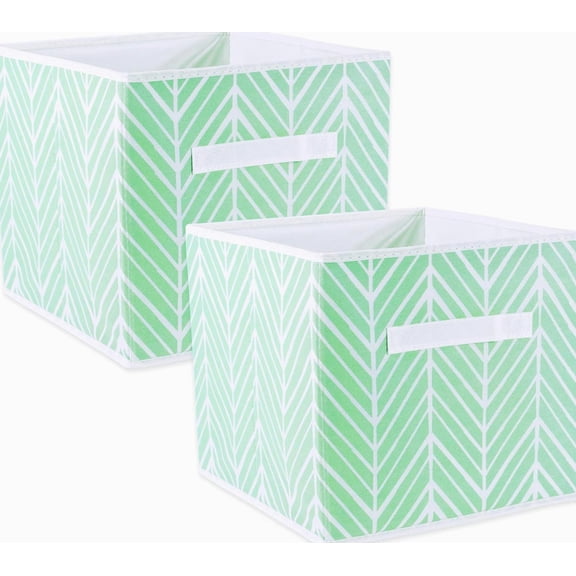 Non Woven Storage Collection Polyester Herringbone Bin 2 Piece, Mint