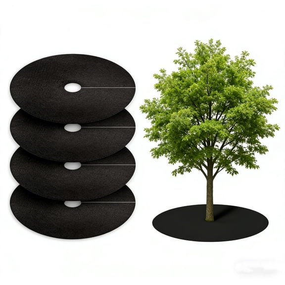 Non-Woven Tree Mulch Ring 4Pack, 16.5 Inch Tree Protection Mat – Resistant & Reusable Weed Barrier Round Mat for Weed Growth Control and Root Protection
