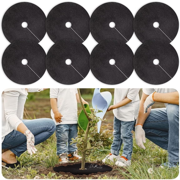 Non-Woven Tree Mulch Ring 8 Pack, Weed Barrier Mat,Degradable Tree Mulch Used to inhibit Weed Growth and Landscape Weed Control Plant Root Protection,5.9 Inch