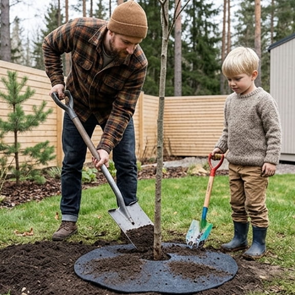 Non-Woven Tree Mulch Ring Round Weed Barrier Mat Breathable Water Retention Root Protector Reusable Tree Base Cover for Garden Lawn Orchard Landscaping