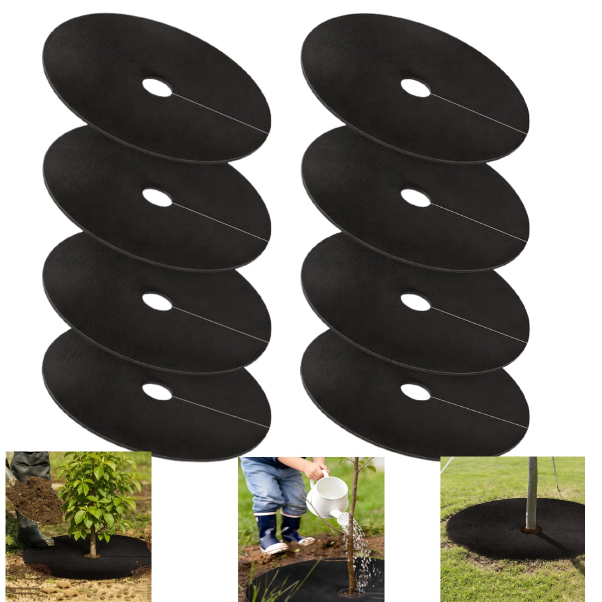 Non-Woven Tree Mulch Rings,8 Pack – Round 24.5" Reusable Weed Barrier Fabric Cover, Tree Mulch for Landscaping Root Protection and Weed Suppression