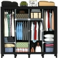 thumbnail image 1 of Non-Woven Wardrobe, No Tools Required, Large Capacity, Easy Assembly, Movable, Storage Rack, Waterproof, Dustproof, Stain Resistant, Black, 67.7 x 172 cm (Black, X-Large), 1 of 16