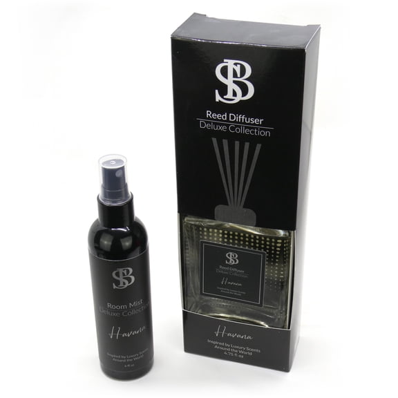 Non-aerosol Deluxe Room Mist Spray and Reed Diffuser Kit - Havana Cedar & Spice Fragrance - for Home, Office, Bathroom and Car